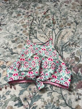 aerie Floral High-Neck Bikini Top in Pink, Teal, White
